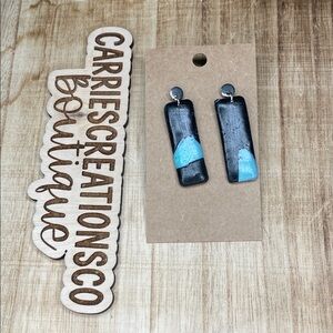 Handmade Black and Turquoise Rectangle Dangle Earrings